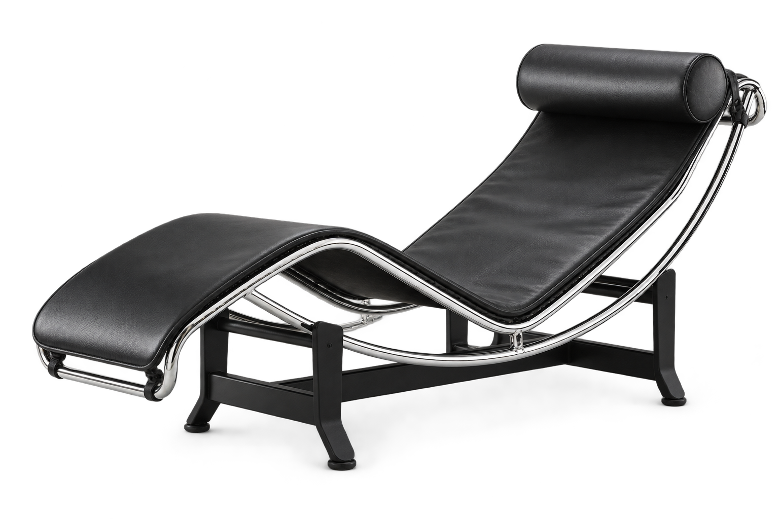 Black leather Le Corbusier LC4 chaise longue